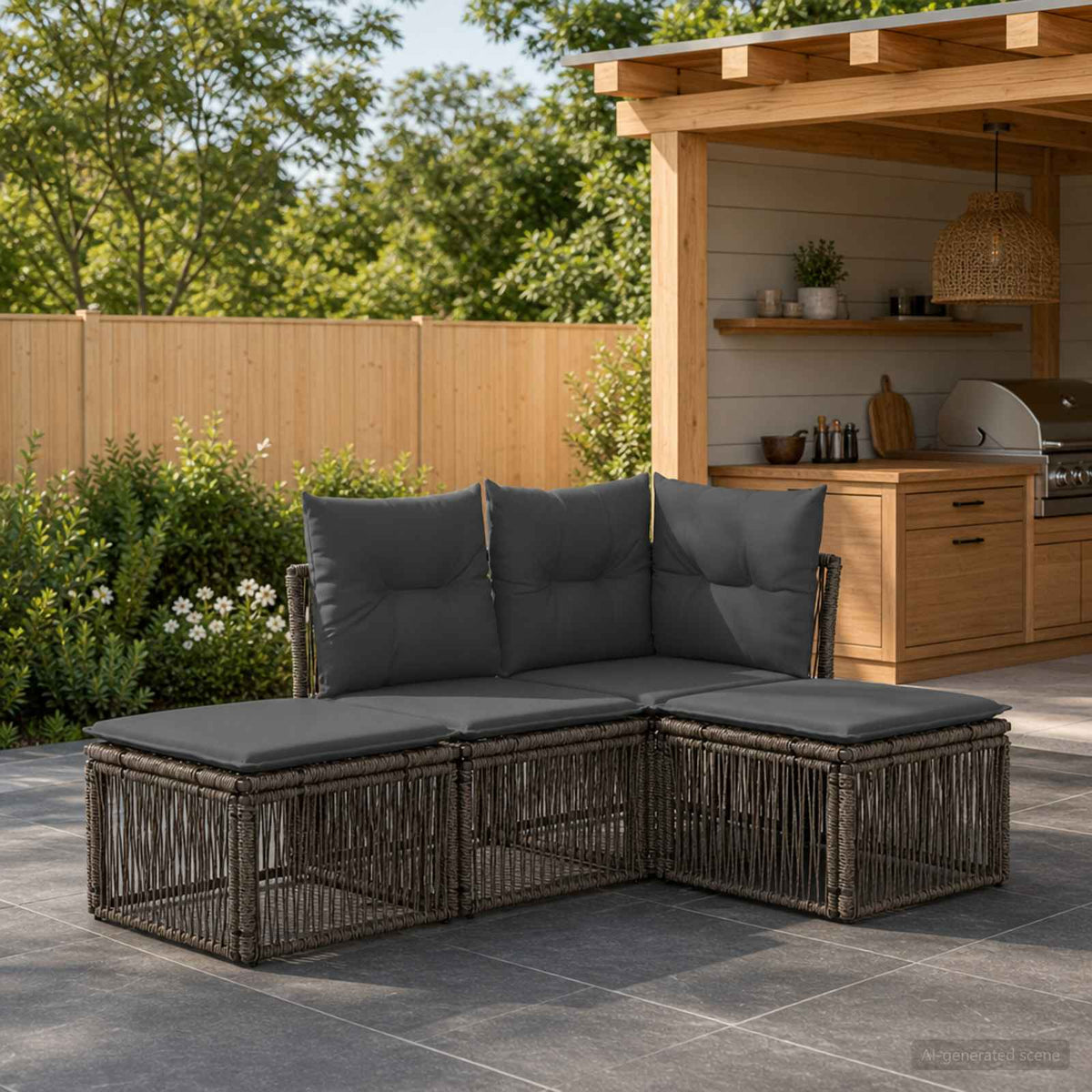 Tuinbankenset 4 pcs Grijs poly rattan is nu te koop bij PeponiXL, paradijselijk wonen!