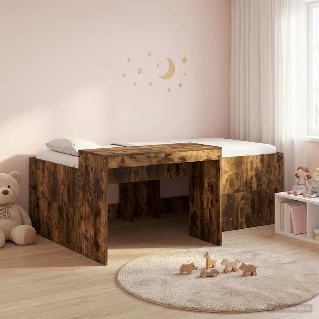 Hoge Bed Frame met Bureau voor Kinderen Gerookt eiken is nu te koop bij PeponiXL, paradijselijk wonen!