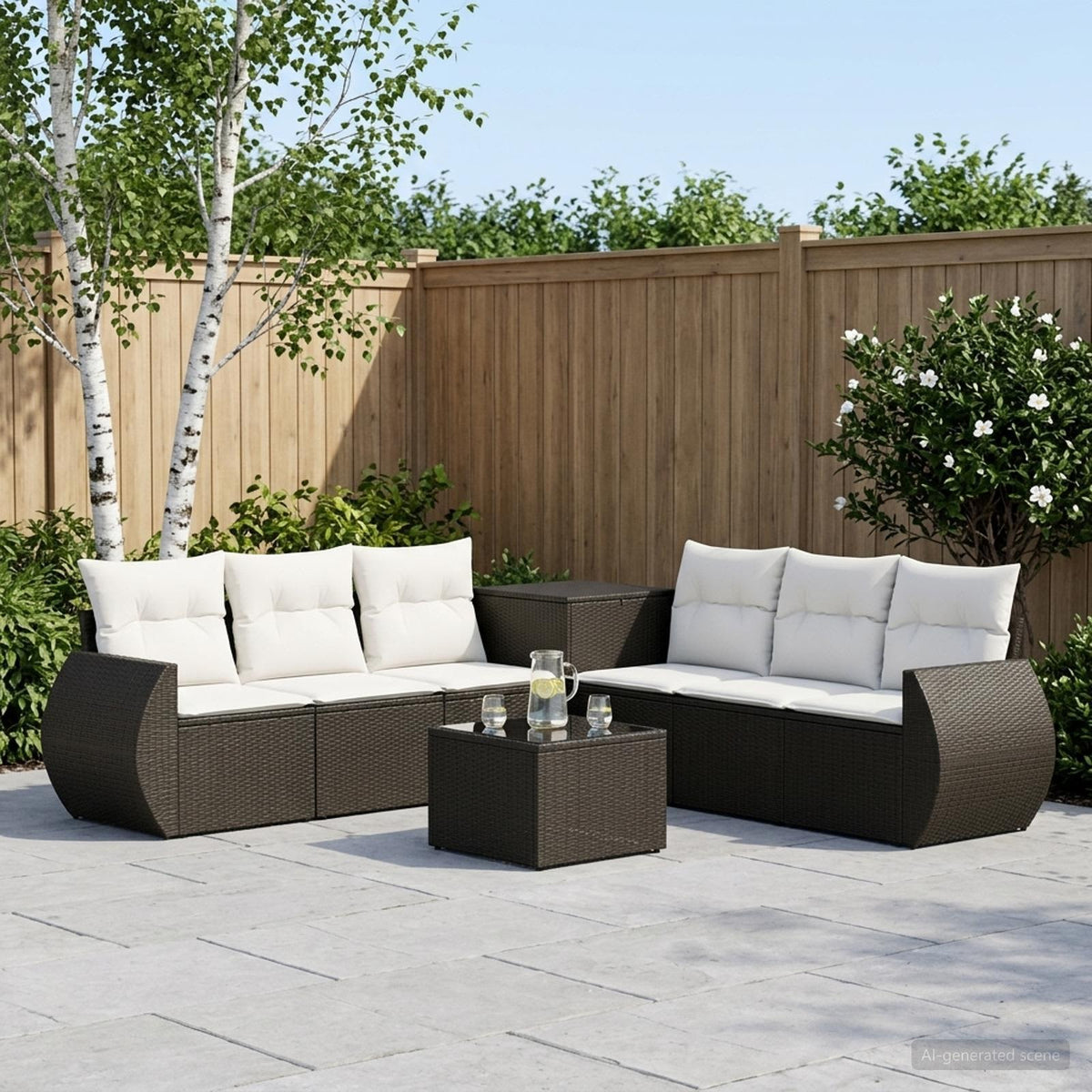Bankstel 8 st Zwart en Cream Wit Poly Rattan en Staal is nu te koop bij PeponiXL, paradijselijk wonen!