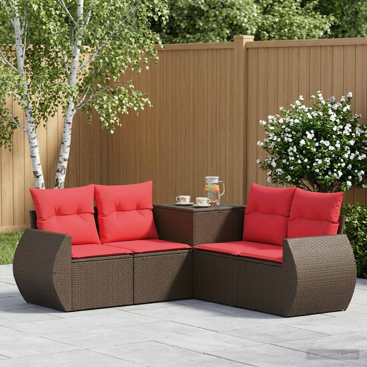 Bankstel 5 st Bruin en Rood Poly Rattan en Staal is nu te koop bij PeponiXL, paradijselijk wonen!