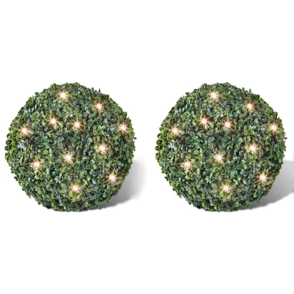 Ronde kunstbuxus 35 cm met solar LED-verlichting (2 stuks) is nu te koop bij PeponiXL, paradijselijk wonen!