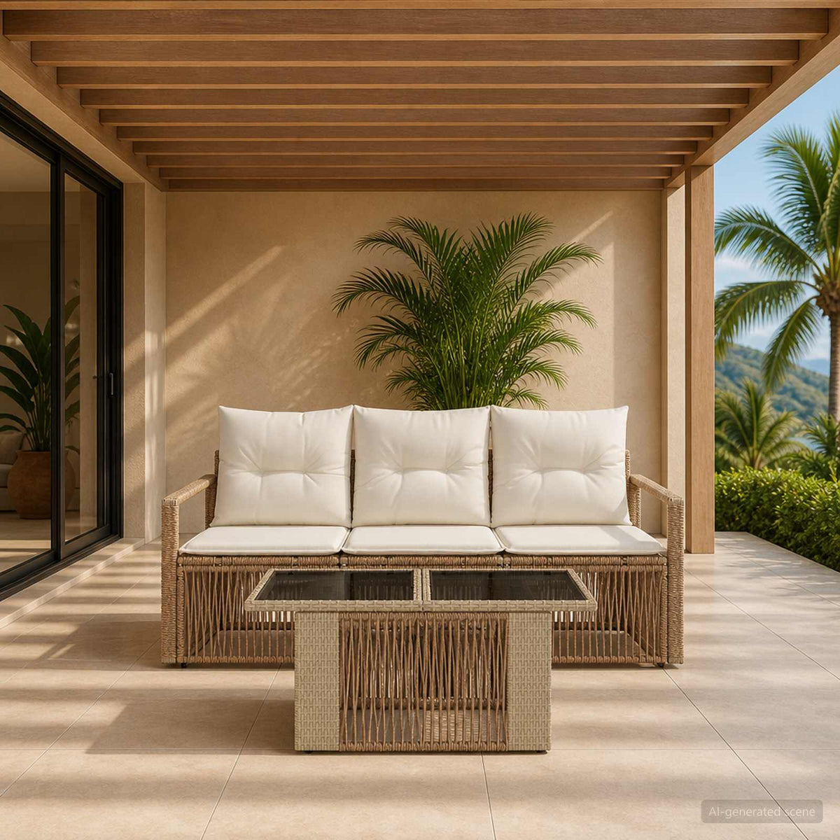 Tuinbankenset 4 st Beige en Crème Wit poly rattan is nu te koop bij PeponiXL, paradijselijk wonen!