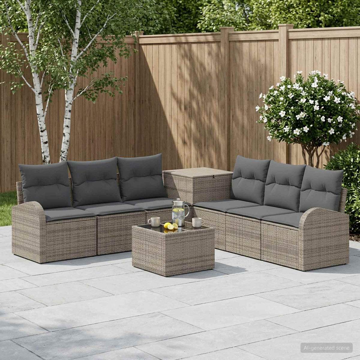 Bankstel 8 st Grijs en Donkergrijs Poly Rattan en Staal is nu te koop bij PeponiXL, paradijselijk wonen!