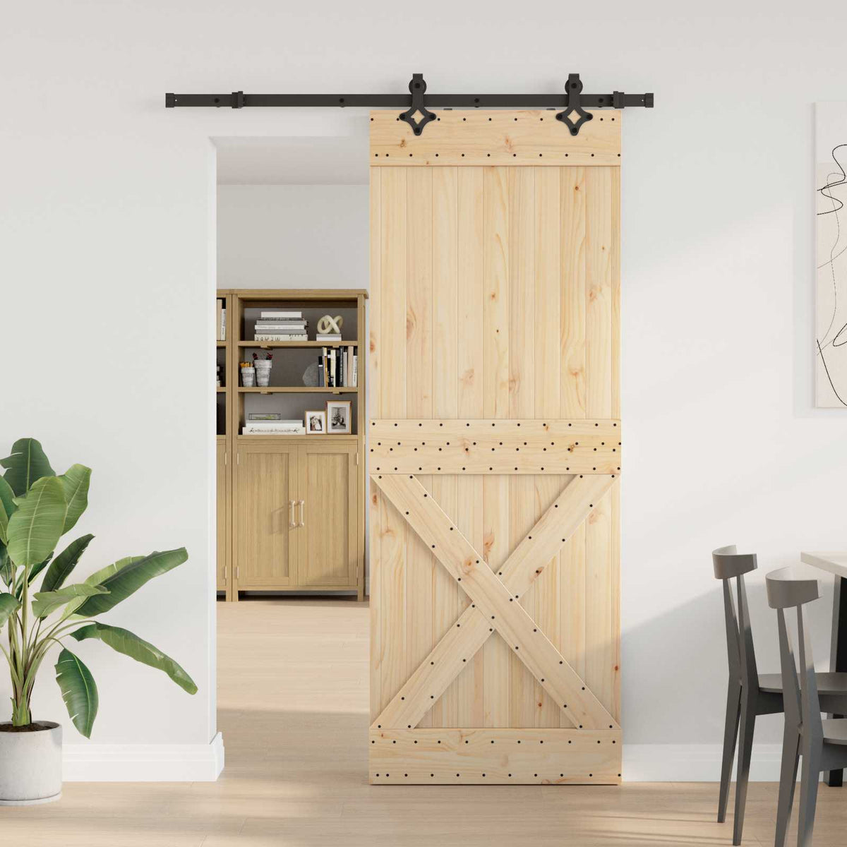 Schuifdeur NARVIK Naturel en Zwart 85 x 210 cm (152,5 cm) is nu te koop bij PeponiXL, paradijselijk wonen!