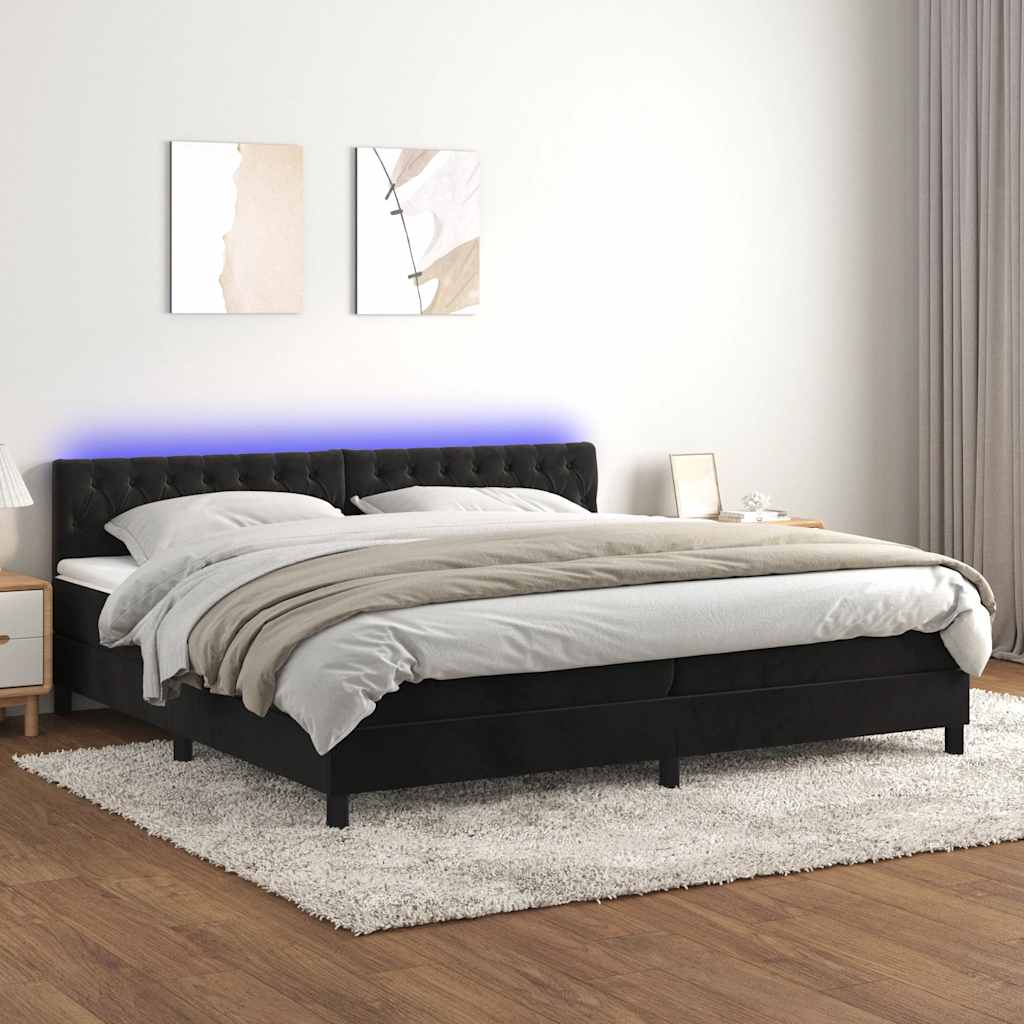 Boxspring met matras en LED fluweel zwart 200x200 cm is nu te koop bij PeponiXL, paradijselijk wonen!