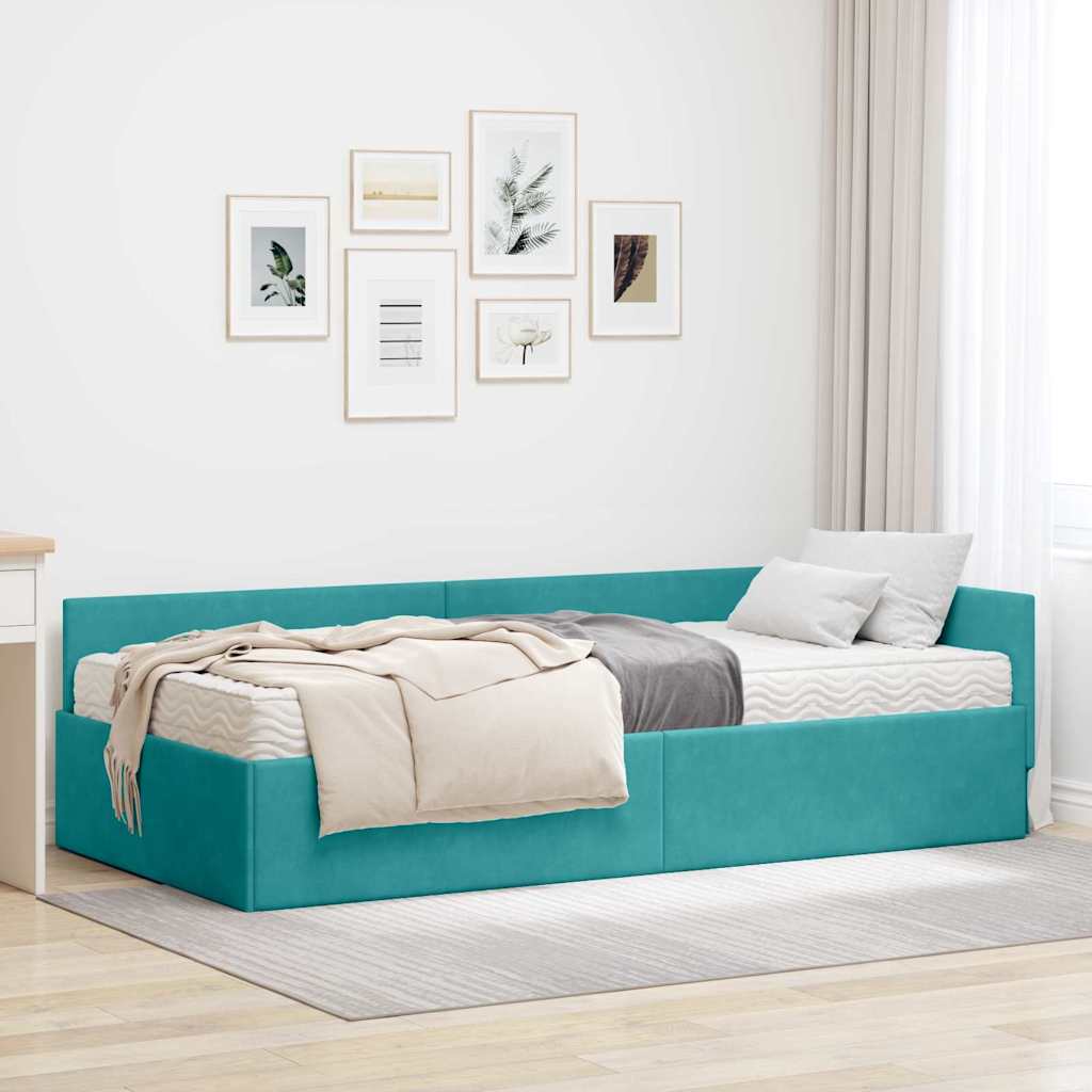 Hoekbedframe met Matras Anders 2 pcs Groen Fluweel is nu te koop bij PeponiXL, paradijselijk wonen!