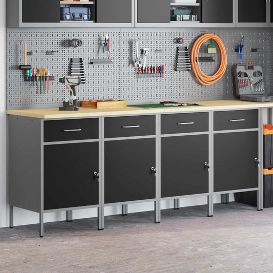 Werk kast met lade 4 pcs Zwart en Grijs 200 x 55 x 85 cm is nu te koop bij PeponiXL, paradijselijk wonen!