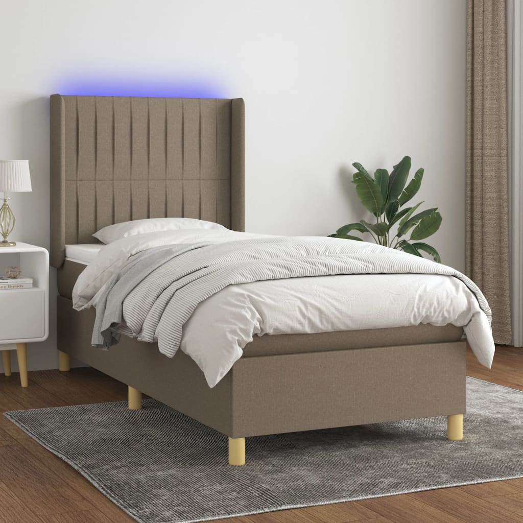 Boxspring met matras en LED stof taupe 80x200 cm is nu te koop bij PeponiXL, paradijselijk wonen!