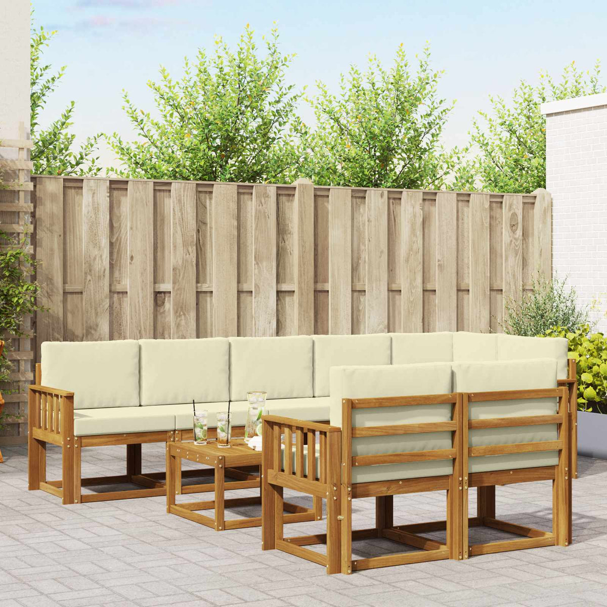 Buiten bankenset met kussen 9 pcs Natuurlijk en Crème is nu te koop bij PeponiXL, paradijselijk wonen!