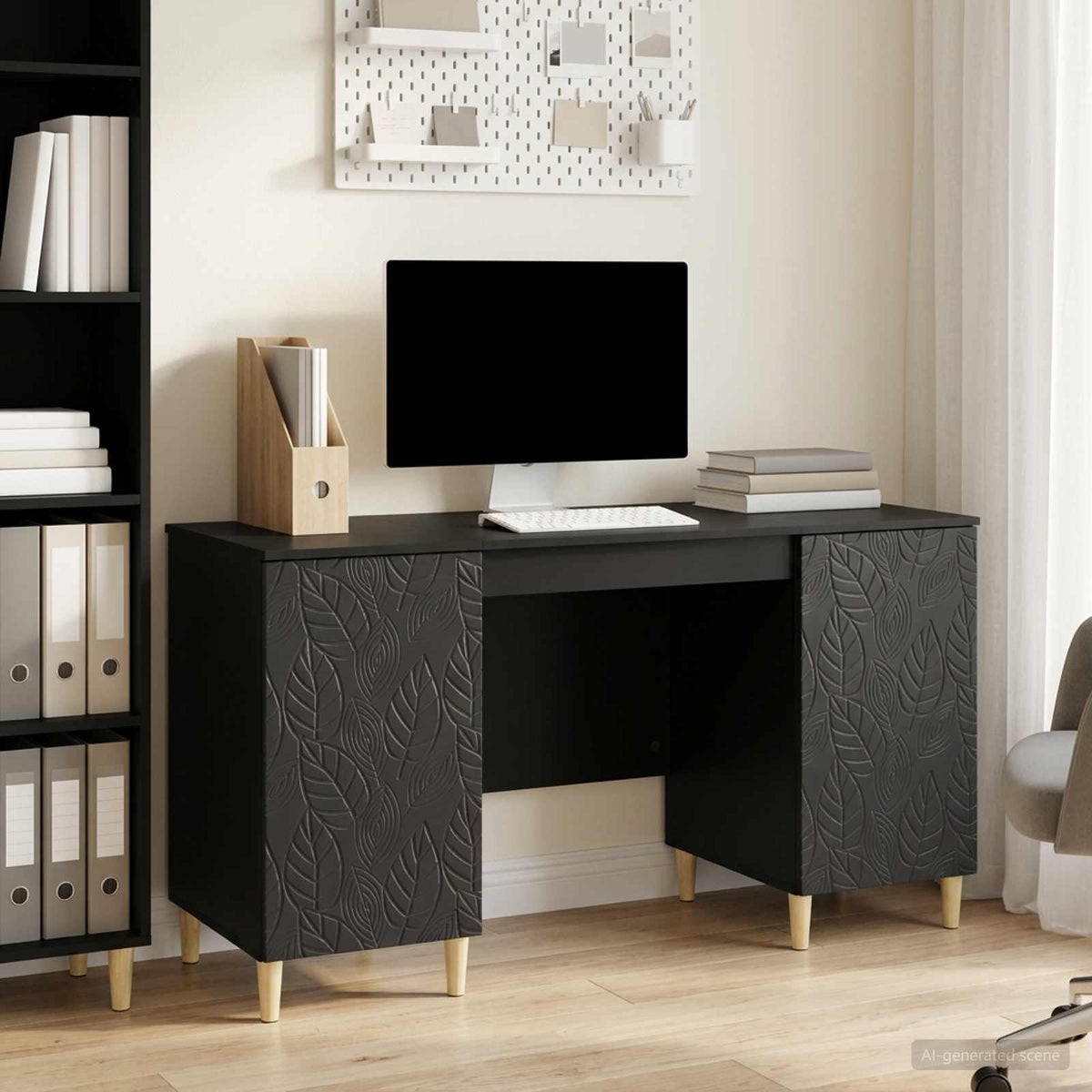 Bureau Zwart Bewerkt hout 142,5 x 50 x 75 cm is nu te koop bij PeponiXL, paradijselijk wonen!