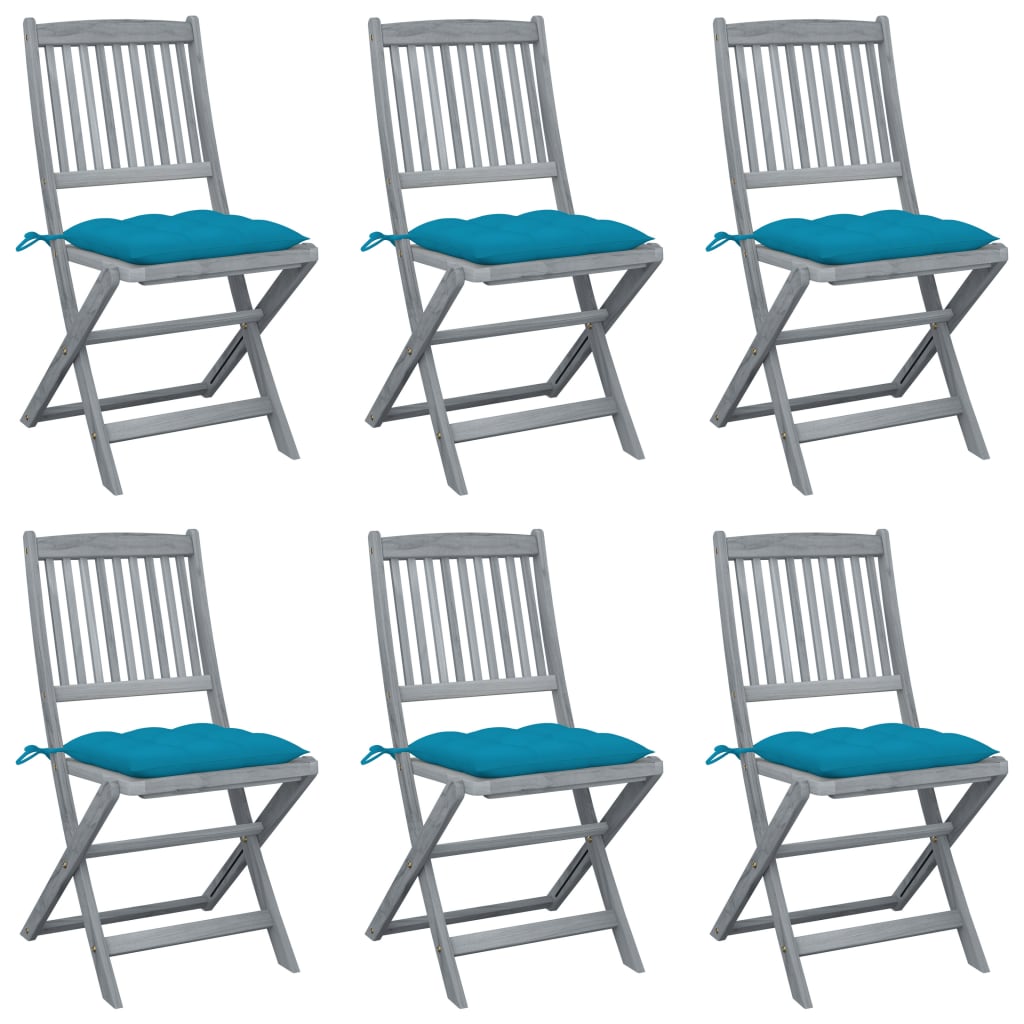 Tuinstoelen 6 st inklapbaar met kussens massief acaciahout is nu te koop bij PeponiXL, paradijselijk wonen!