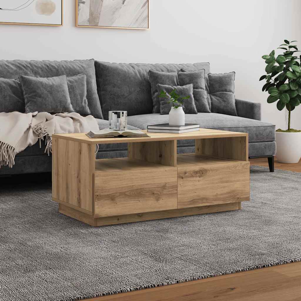 Salontafel met LED-verlichting 90x49x40 cm artisan eikenkleurig is nu te koop bij PeponiXL, paradijselijk wonen!