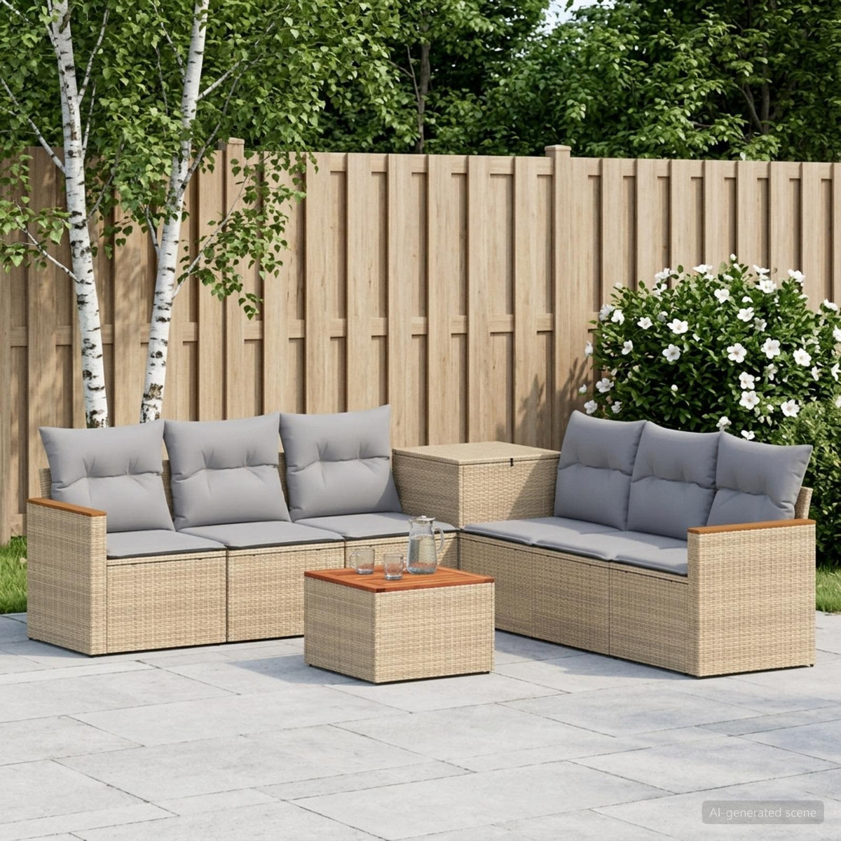 Bankstel 8 st Beige en Licht Grijs Poly Rattan en Staal is nu te koop bij PeponiXL, paradijselijk wonen!
