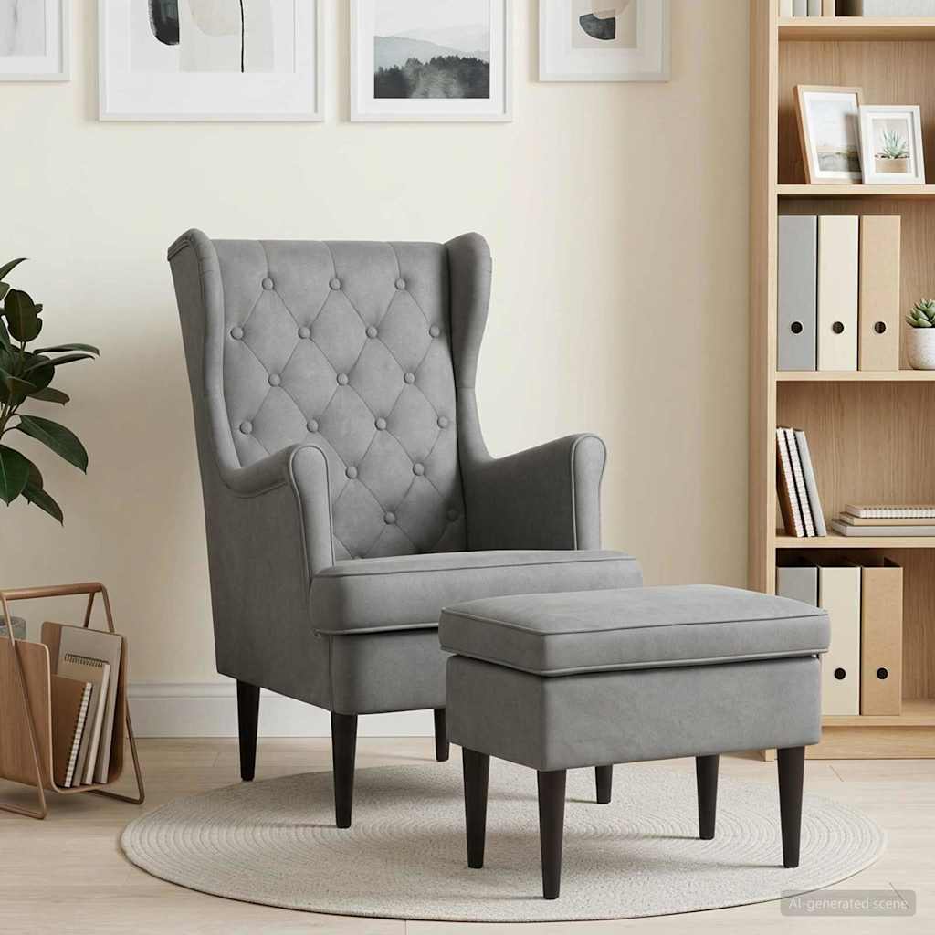 Fauteuil met Voetenbank 2 st Donkergrijs Fluweel is nu te koop bij PeponiXL, paradijselijk wonen!