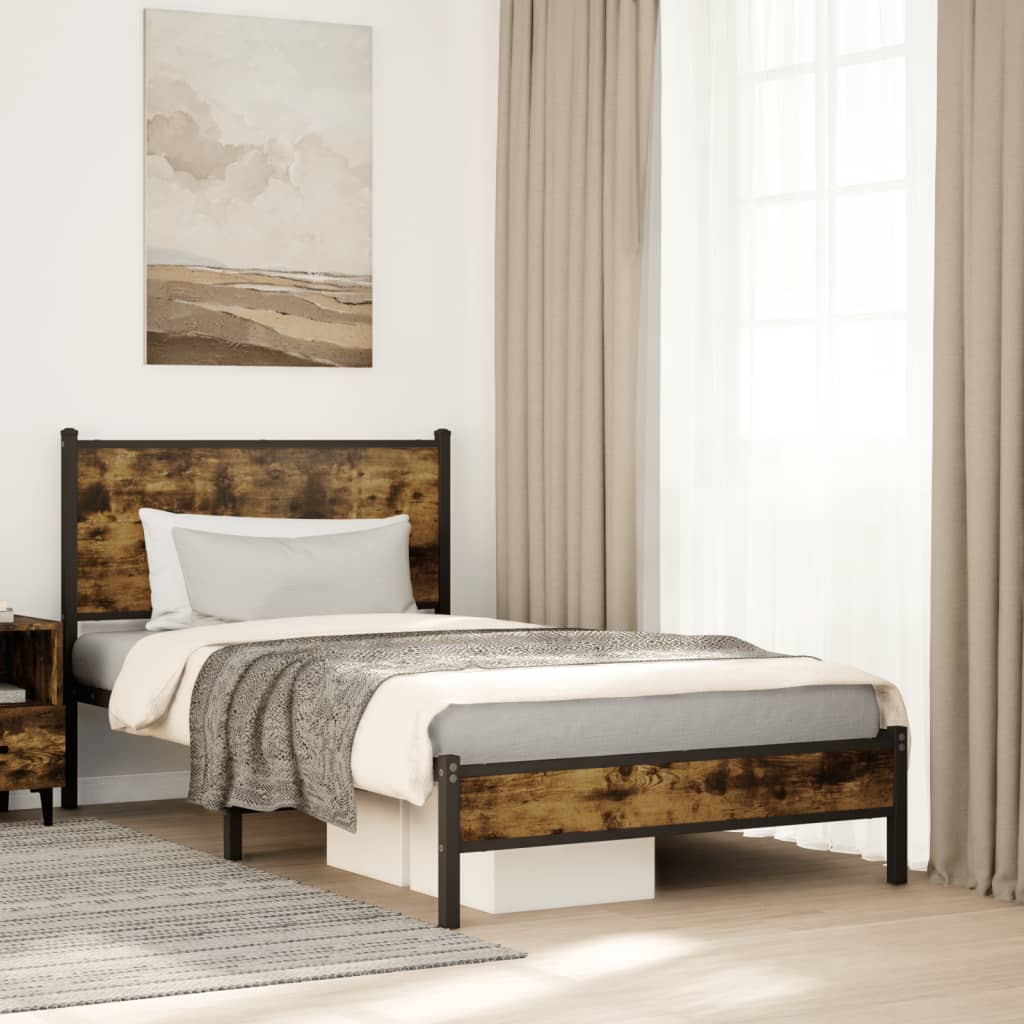 Bedframe zonder matras metaal gerookt eikenkleurig 100x190 cm is nu te koop bij PeponiXL, paradijselijk wonen!