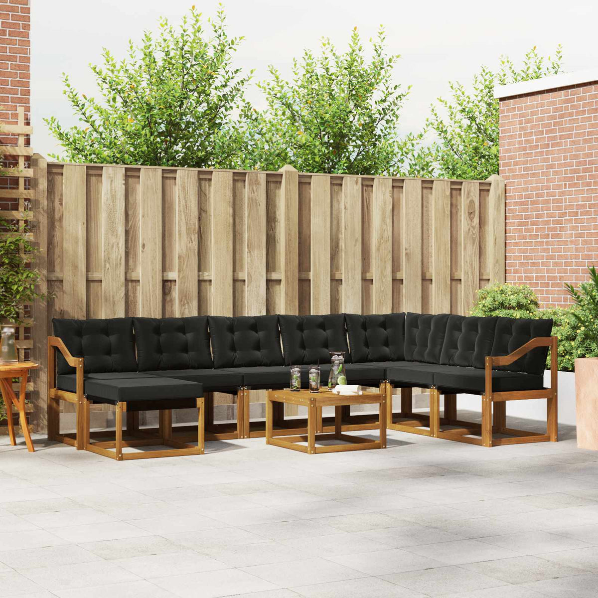 Buiten bankenset met kussen 9 pcs Natuurlijk en Zwart is nu te koop bij PeponiXL, paradijselijk wonen!