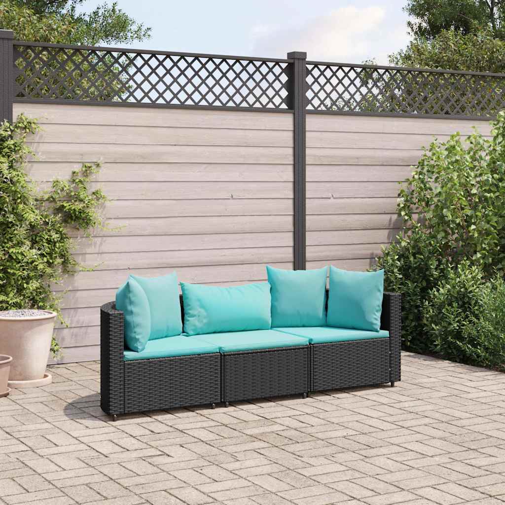 3-delige Loungeset met kussens poly rattan zwart is nu te koop bij PeponiXL, paradijselijk wonen!