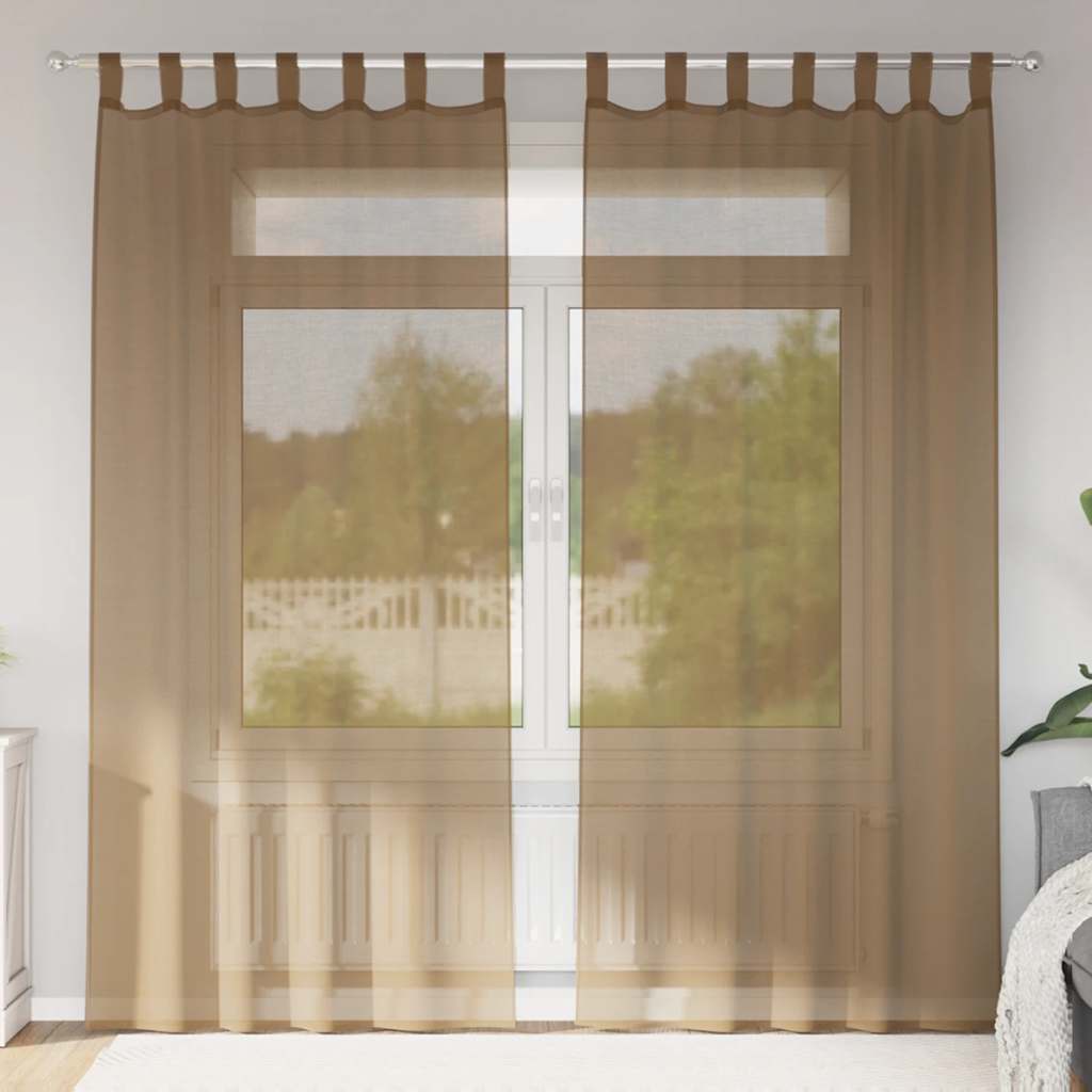 Gordijnen voile met lussen 2 st 140x245 cm lichtbruin is nu te koop bij PeponiXL, paradijselijk wonen!