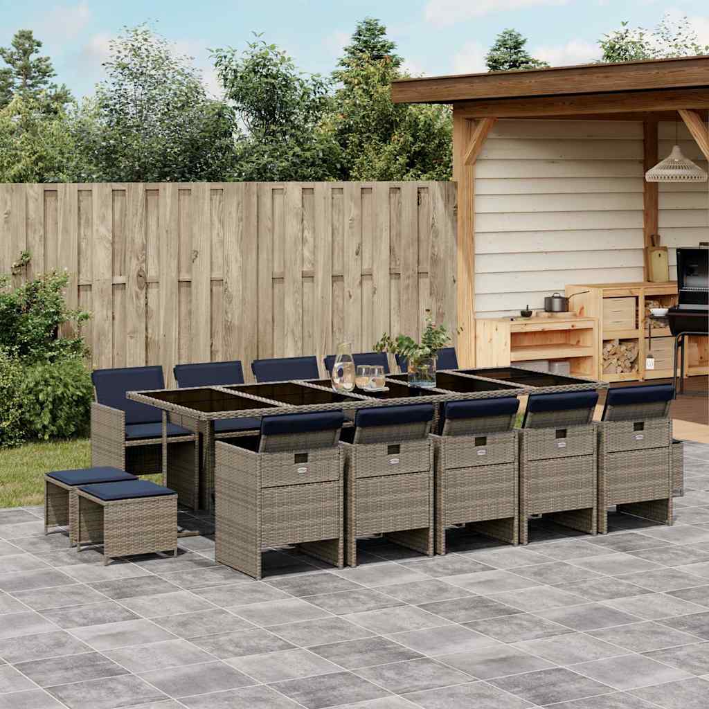 15-delige tuinset met kussens, grijs polyrotan is nu te koop bij PeponiXL, paradijselijk wonen!