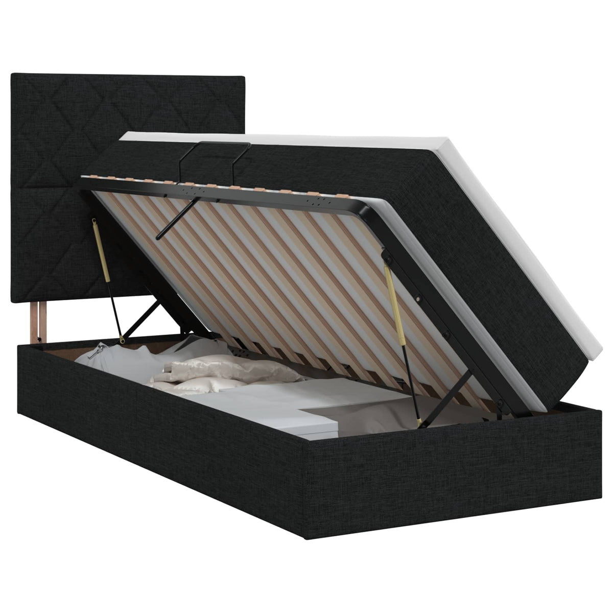 Opslag bed met matras met hoofdeinde Zwart 100 x 200 cm Stof is nu te koop bij PeponiXL, paradijselijk wonen!
