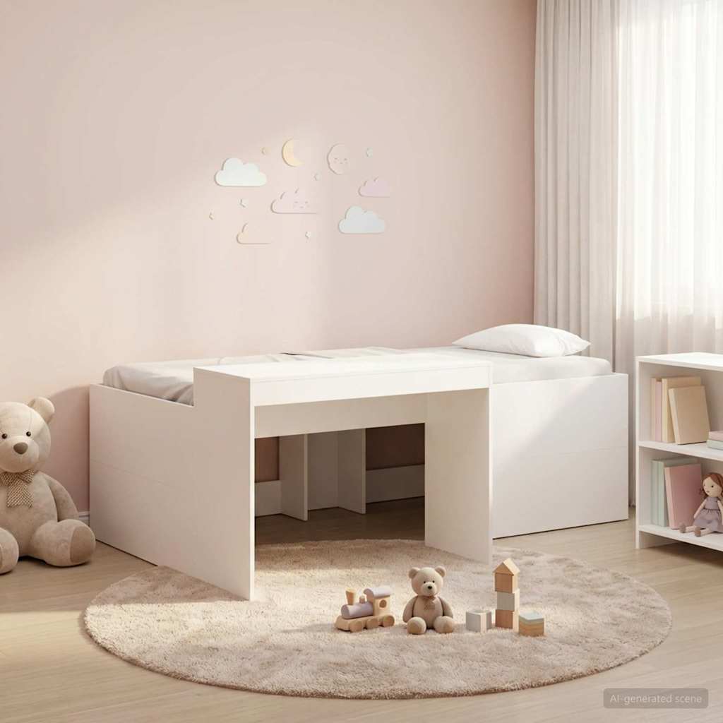 Hoge Bed Frame met Bureau voor Kinderen Wit 98.5 x 200 cm is nu te koop bij PeponiXL, paradijselijk wonen!