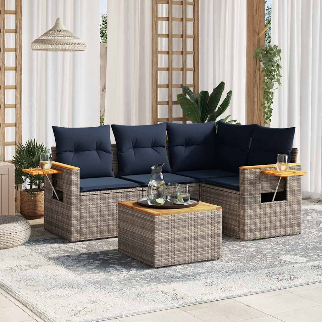 5-delige Loungeset met kussens poly rattan grijs is nu te koop bij PeponiXL, paradijselijk wonen!