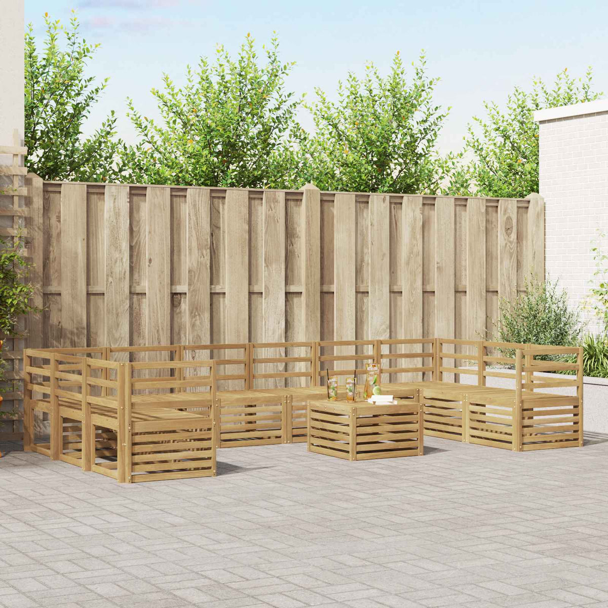 Buiten bankenset 11 pcs Wit 59 x 59 x 37 cm Massief Acaciahout is nu te koop bij PeponiXL, paradijselijk wonen!