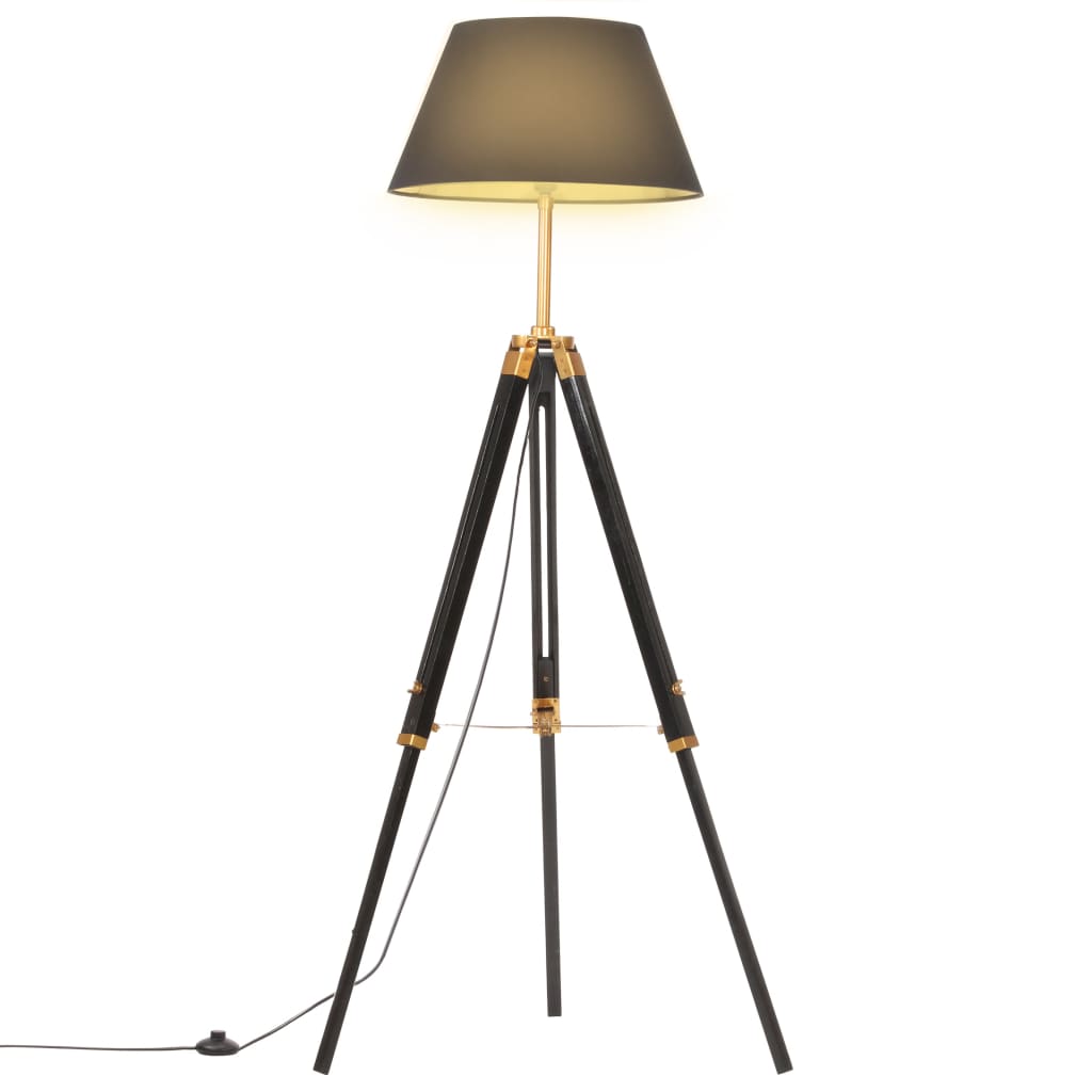 Vloerlamp driepoot 141 cm massief teakhout zwart en goudkleurig is nu te koop bij PeponiXL, paradijselijk wonen!