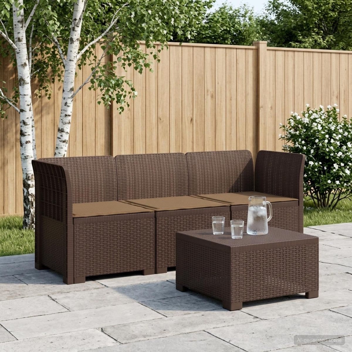 3-zits tuinbank met kussens in rattanlook PP Bruin is nu te koop bij PeponiXL, paradijselijk wonen!