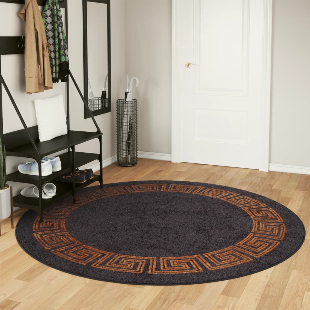 Vloerkleed wasbaar Ø 200 cm zwart en goudkleurig is nu te koop bij PeponiXL, paradijselijk wonen!