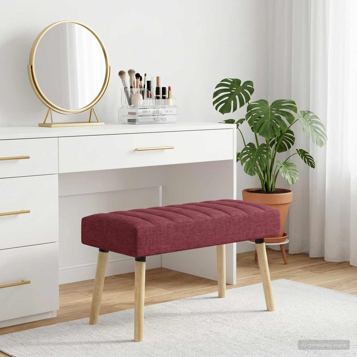 Kanaal-geplooide bank Wijnrood 80 x 40 x 46 cm Stof is nu te koop bij PeponiXL, paradijselijk wonen!