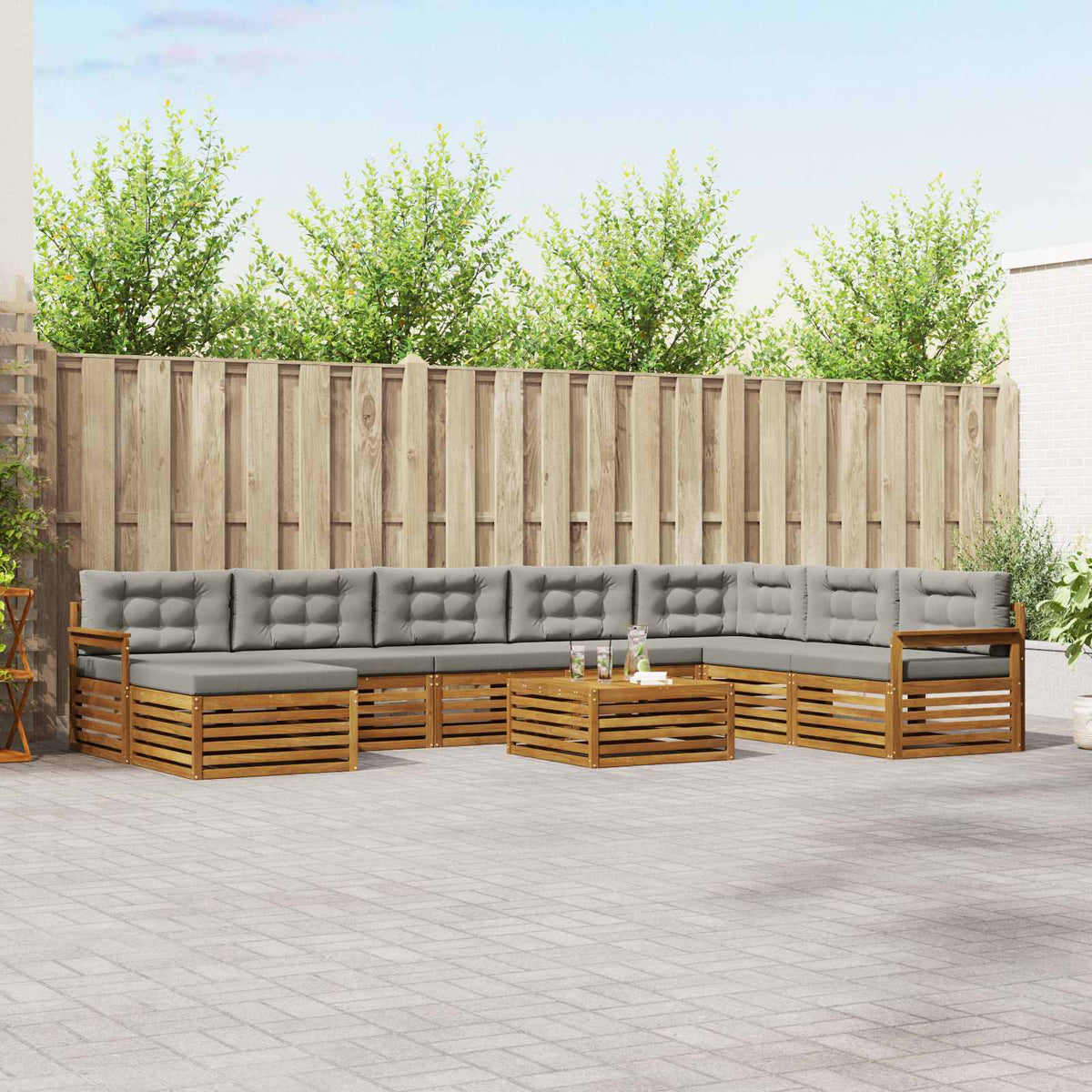 Buiten bankenset met kussen 9 pcs Natuurlijk en Lichtgrijs is nu te koop bij PeponiXL, paradijselijk wonen!