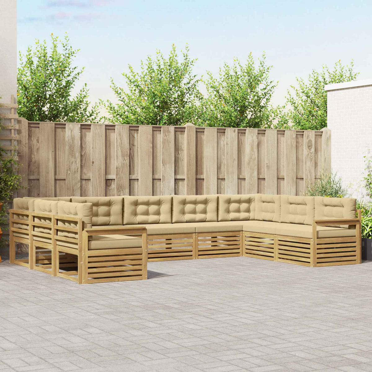 Buiten bankenset 9 pcs Wit en Beige Massief Acaciahout is nu te koop bij PeponiXL, paradijselijk wonen!