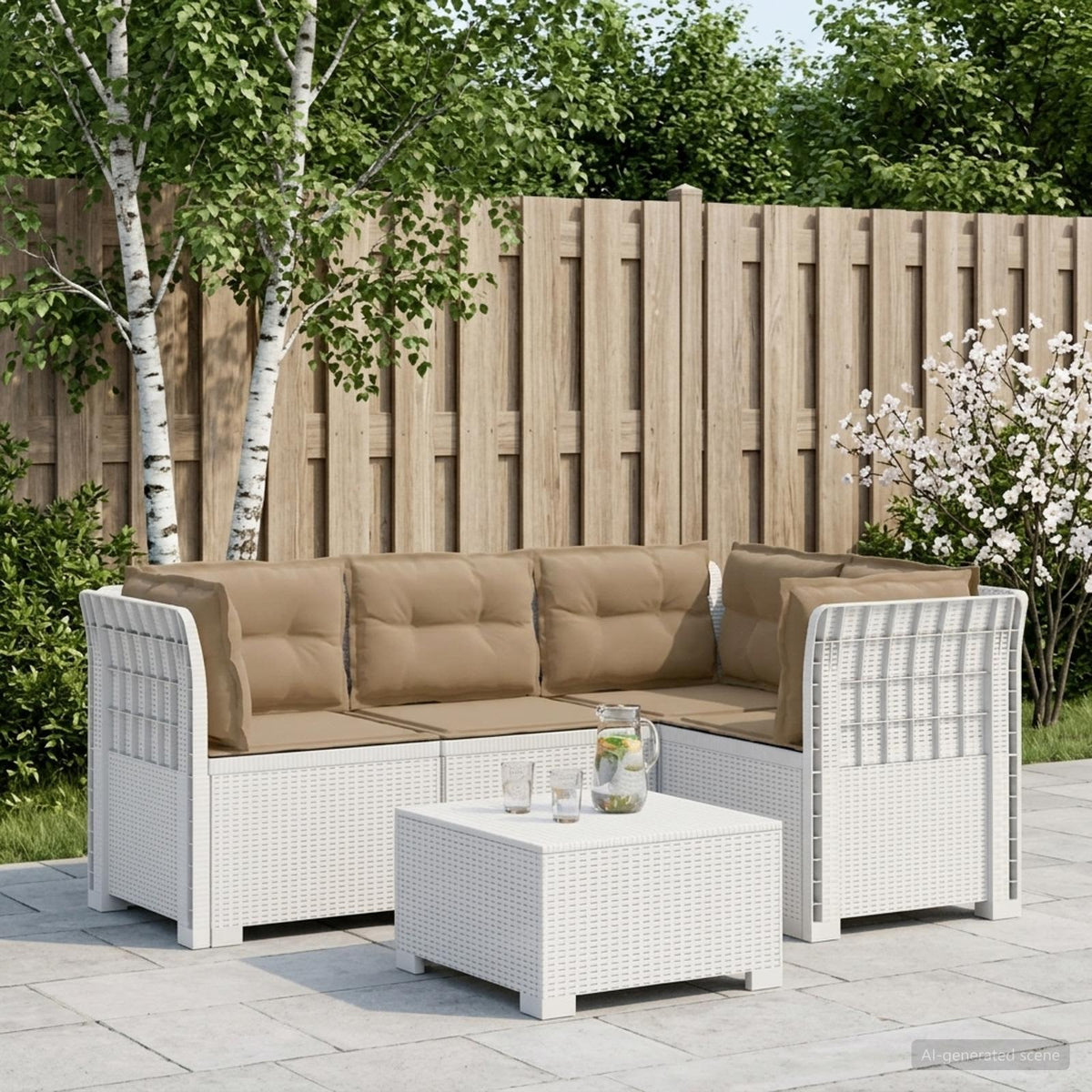 4-Zits Tuin Sofa met Kussens Rattan Look PP Wit is nu te koop bij PeponiXL, paradijselijk wonen!