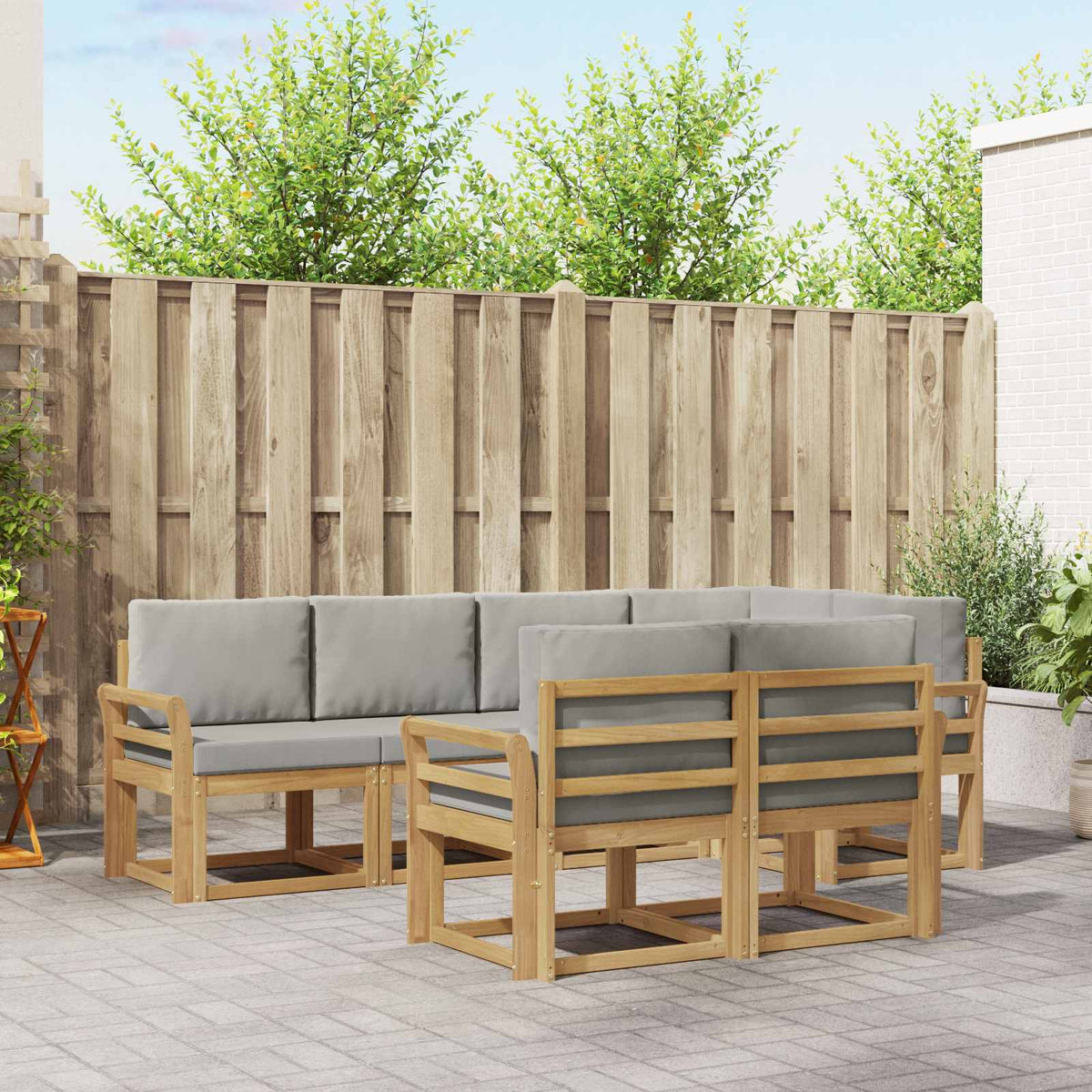 Buiten bankenset met kussen 7 pcs Wit en Lichtgrijs is nu te koop bij PeponiXL, paradijselijk wonen!