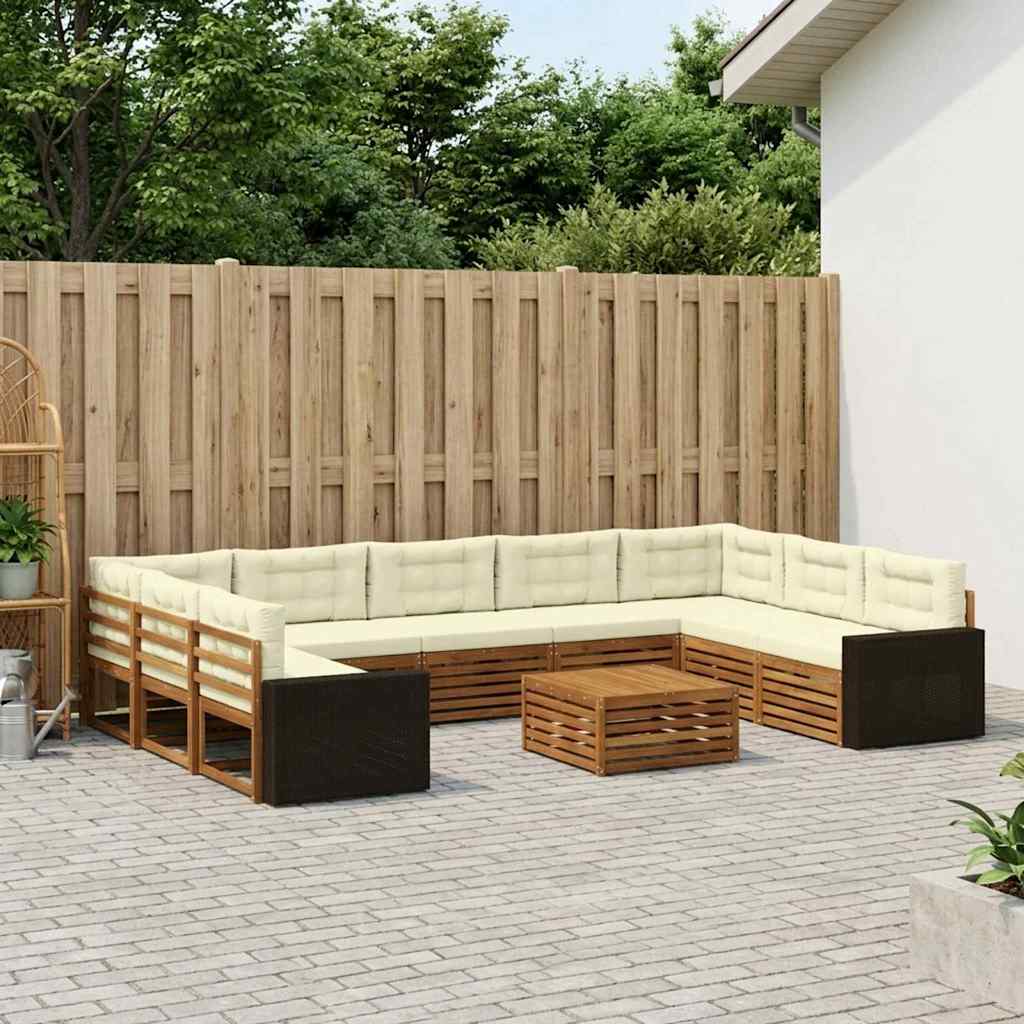 Buiten bankenset 10 pcs Natuurlijk en Crème Massief Acaciahout is nu te koop bij PeponiXL, paradijselijk wonen!