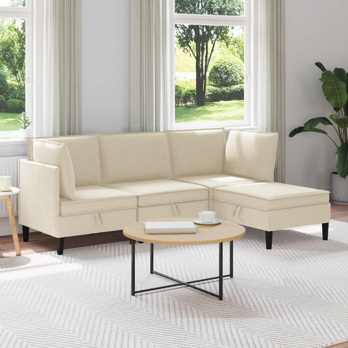 Woonkamer Meubelset 4 pcs Crèmekleurig Stof is nu te koop bij PeponiXL, paradijselijk wonen!