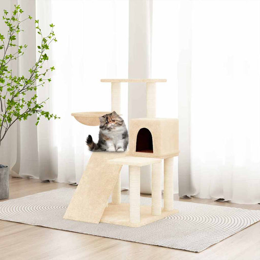Kattenmeubel met sisal krabpalen 82 cm crèmekleurig is nu te koop bij PeponiXL, paradijselijk wonen!