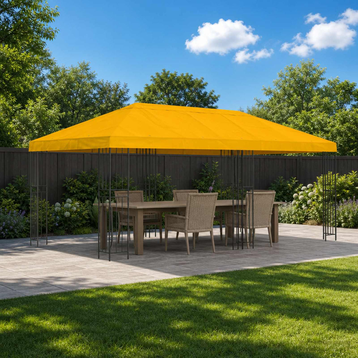Paviljoen met zijwanden 6 x 3 m Geel Polyester en staal 190 is nu te koop bij PeponiXL, paradijselijk wonen!