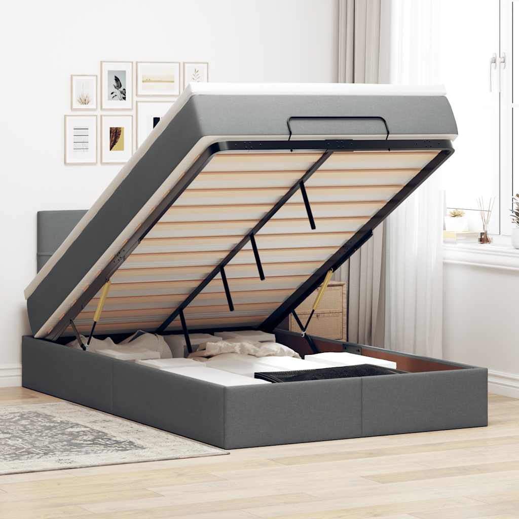 Bed poef met matras en LED's 120x200 cm stof donkergrijs is nu te koop bij PeponiXL, paradijselijk wonen!