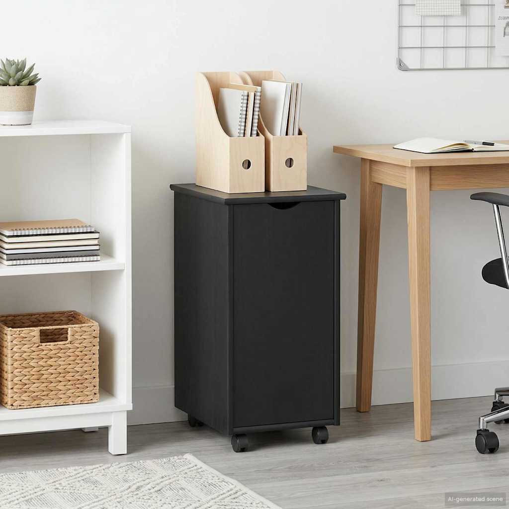 Rolling Kast met wiel Zwart 34 x 39 x 65,5 cm Massief Vurenhout is nu te koop bij PeponiXL, paradijselijk wonen!