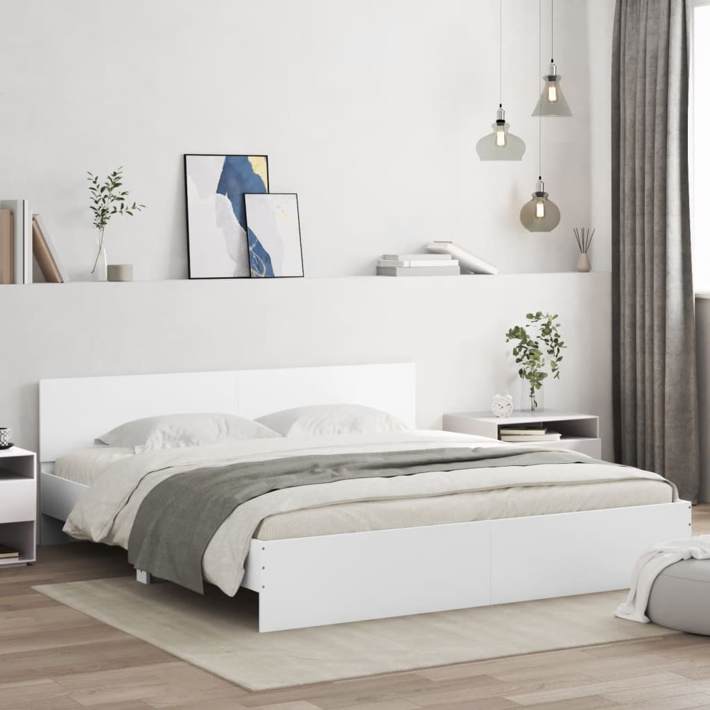 Bedframe met hoofdeinde en LED wit 180x200 cm is nu te koop bij PeponiXL, paradijselijk wonen!