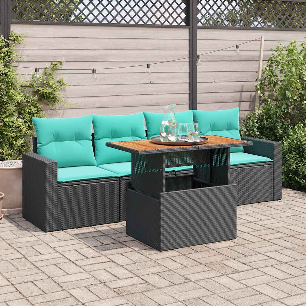 5-delige Loungeset met kussens poly rattan zwart is nu te koop bij PeponiXL, paradijselijk wonen!