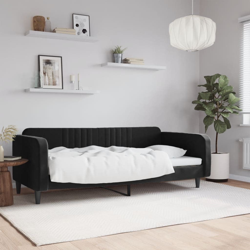 Slaapbank 90x200 cm fluweel zwart is nu te koop bij PeponiXL, paradijselijk wonen!