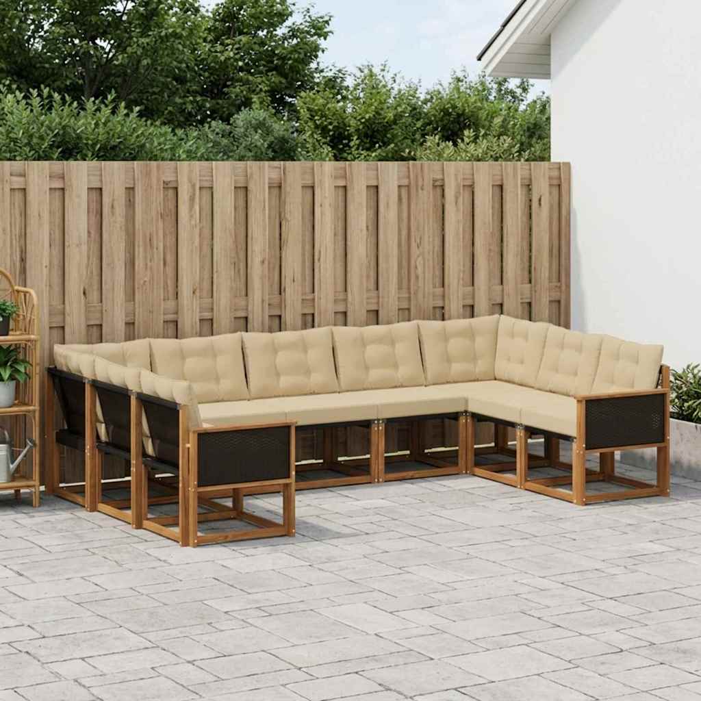 Buiten bankenset met kussen 9 pcs Natuurlijk en Beige is nu te koop bij PeponiXL, paradijselijk wonen!