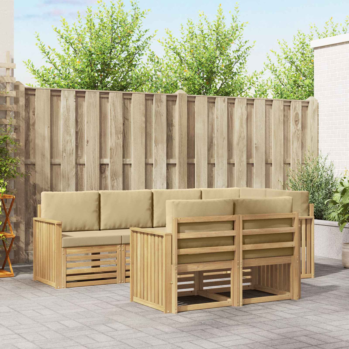 Buiten bankenset 7 pcs Wit en Beige 247 x 128,5 x 73 cm is nu te koop bij PeponiXL, paradijselijk wonen!