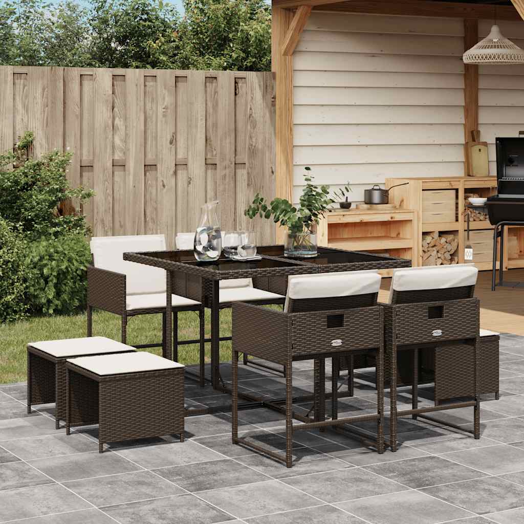 9-delige Tuinset met kussens poly rattan bruin is nu te koop bij PeponiXL, paradijselijk wonen!