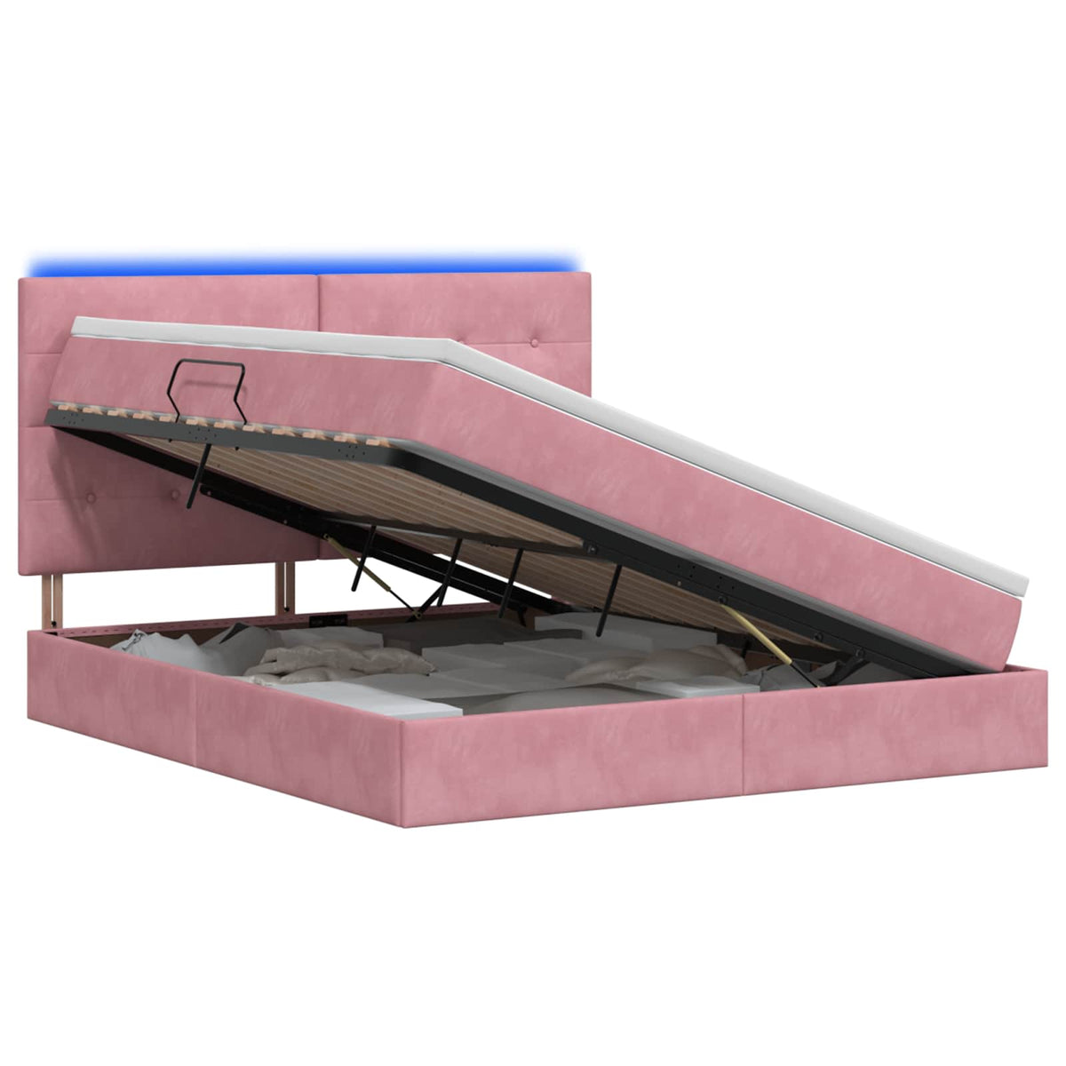LED Opslagbed met Matras Roze 140 x 190 cm Fluweel is nu te koop bij PeponiXL, paradijselijk wonen!