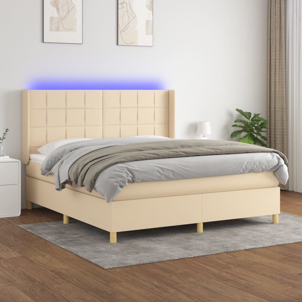 Boxspring met matras en LED stof crèmekleurig 180x200 cm is nu te koop bij PeponiXL, paradijselijk wonen!