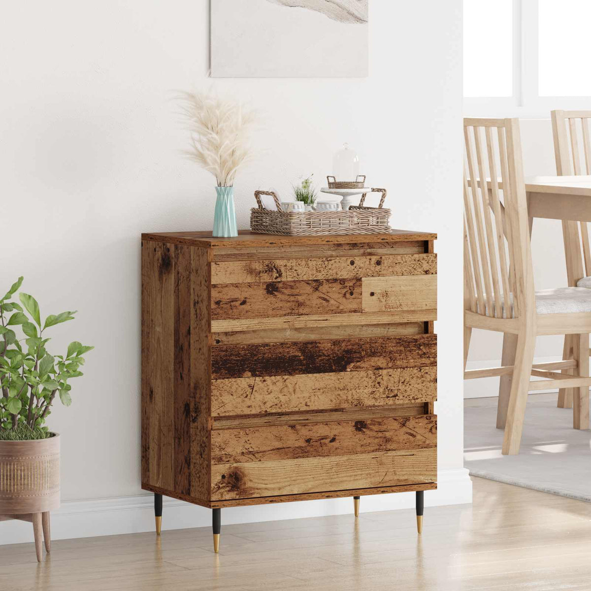 Dressoir met lade Oud Hout 60 x 35 x 70 cm Bewerkt hout is nu te koop bij PeponiXL, paradijselijk wonen!